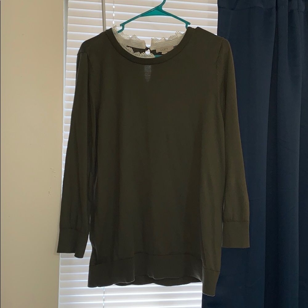 Olive Green Sweater with Lace Collar